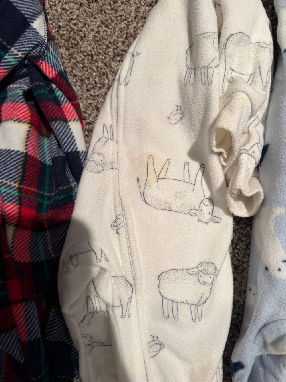 Baby Sleep Sack + 9 Footed Pajama Onesies - Cream, Blue, Navy & Plaid 0-3 months